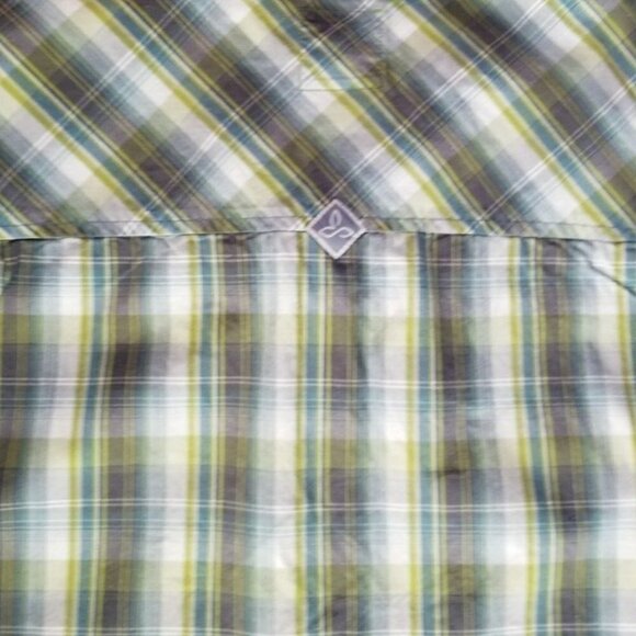 Prana Pearl Snap Shirt Men's XL Short Sleeve Shirt Green Plaid Organic Cotton - Picture 8 of 8